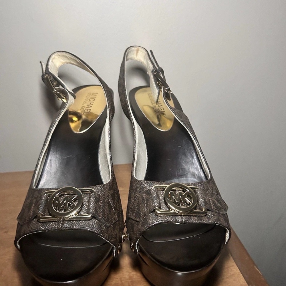 Michael Kors Dark Brown Heels with Gold Accents